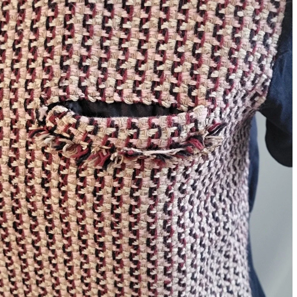 J.Crew Womens Navy Blue Tweed Front Silk Blend Short Sleeve Top 05935 Size‎ M